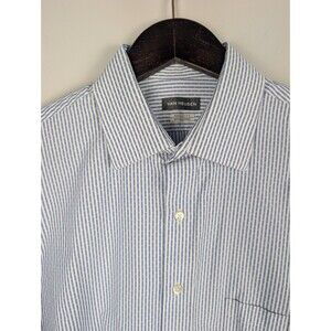 Van Heusen Men's Regular Fit Pinstripe Long Sleeve Dress Shirt Blue 16 34/35
